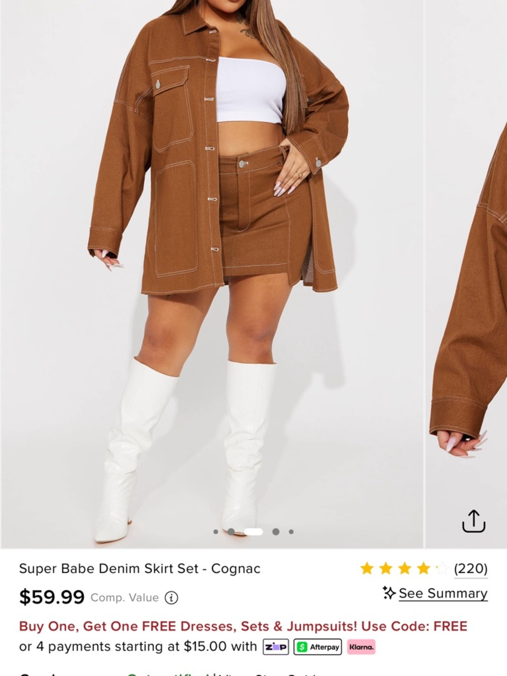 Fashion Nova Oversized Denim Skirt Set - Cognac